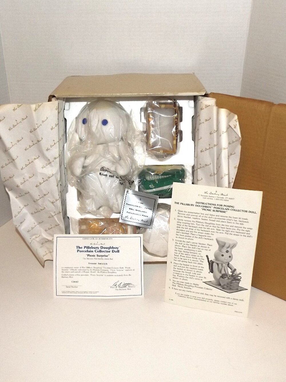 1999 Danbury Mint Pillsbury Doughboy Porcelain Doll “Picnic Surprise” New Other